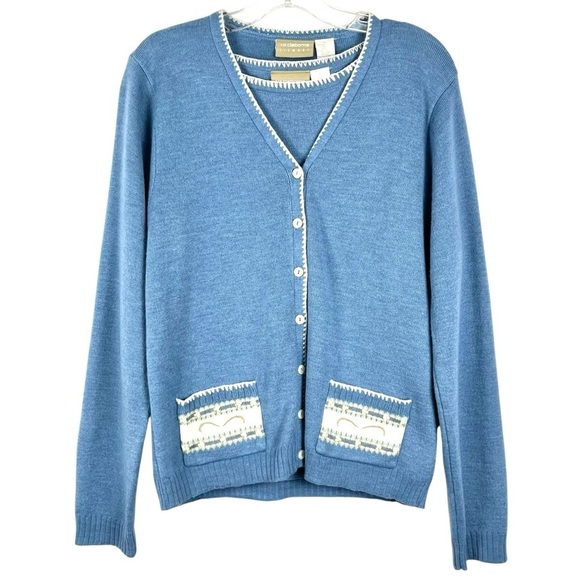 Vintage Y2K Liz Claiborne Lizwear Blue & Cream Wool-blend Sweater Set Size Large - Picture 1 of 15